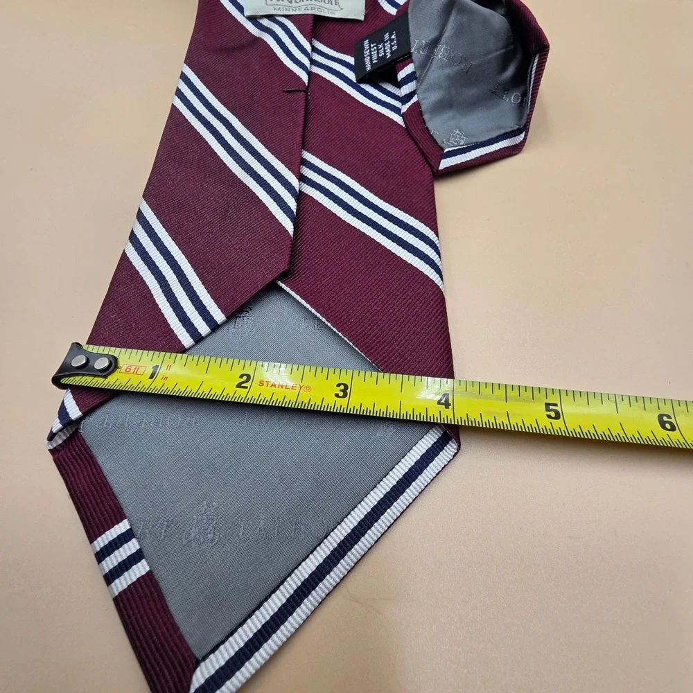 Robert Talbott Al Johnson Mens Silk Tie Burgundy Navy White Triple Stripe USA